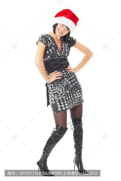 圣誕節(jié)的時(shí)候。年輕女子戴Santa帽