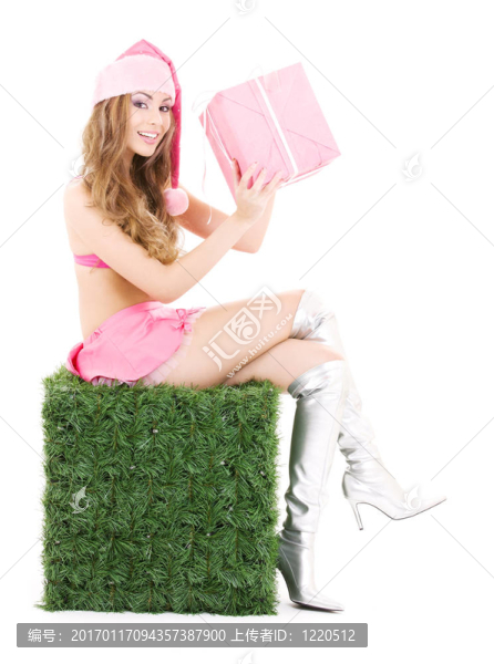 圣誕助手與禮品盒綠色立方體