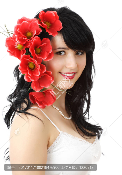 美麗的女人與花