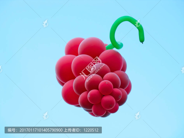 在葡萄簇在藍天的映襯下，形成氣球捆