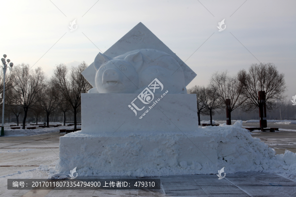 雪雕,雪,冬天,豬
