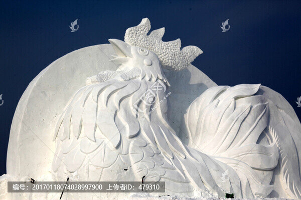 雪雕,雪,冬天,公雞,雞年