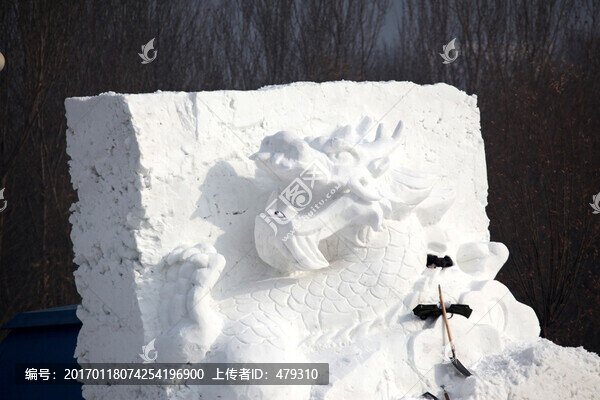 雪雕,雪,冬天,龍
