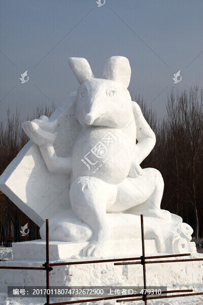 雪雕,雪,冬天,卡通,老鼠