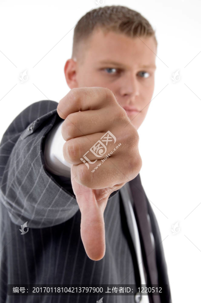 側(cè)面的商人與拇指向下