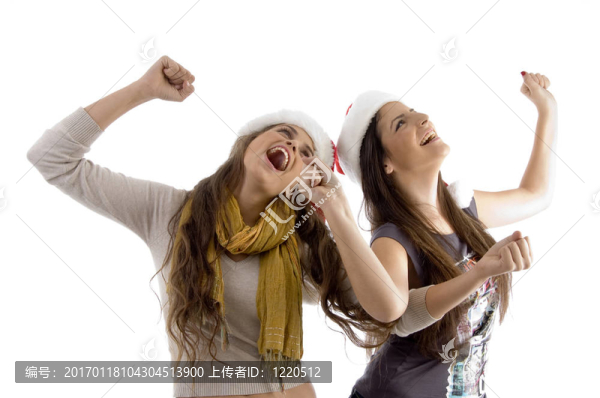 在圣誕帽婦女享受