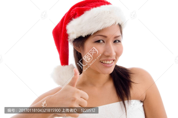 戴圣誕帽的年輕女子