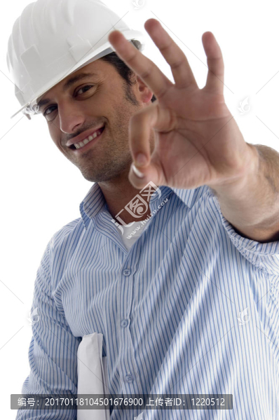 年輕英俊的建筑師手勢(shì)完美