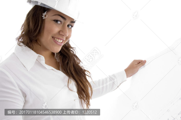 女建筑師舉行藍色打印