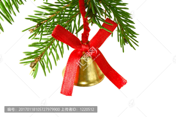 冷杉樹枝上的圣誕鐘