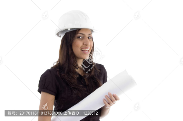 帶頭盔和藍(lán)圖的女建筑師