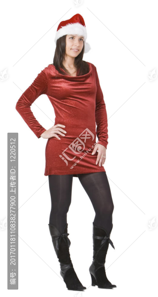 Santa戴帽子的女人
