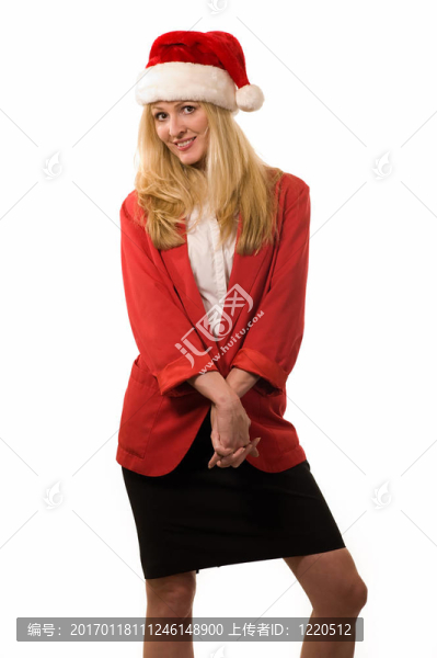 金發(fā)女人與Santa帽