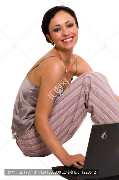 筆記本電腦上的休閑女人