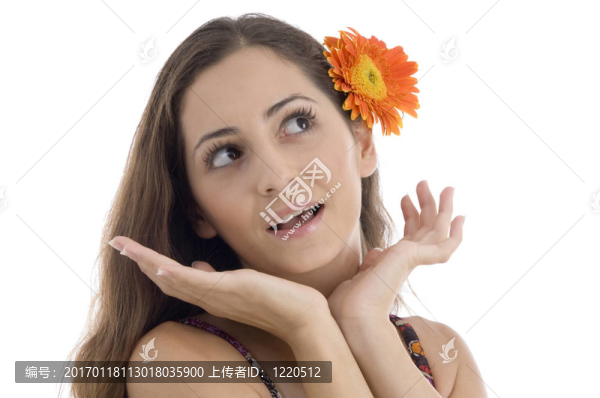 女性的頭發(fā)給非洲菊驚訝的表情