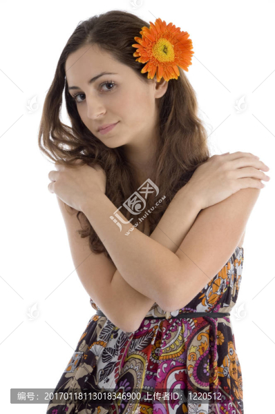 gerbera,flower與年輕女子的肖像