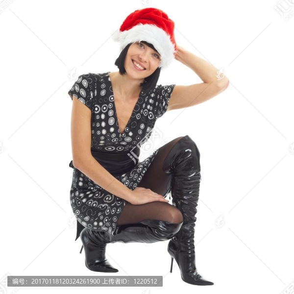 圣誕節(jié)的時(shí)候。年輕女子戴Santa帽。