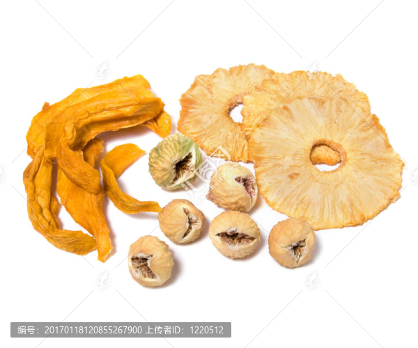 白色背景上的干果分類