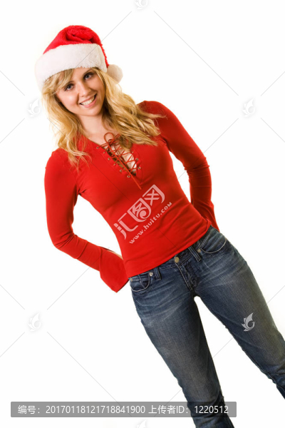 金發(fā)女人與Santa帽