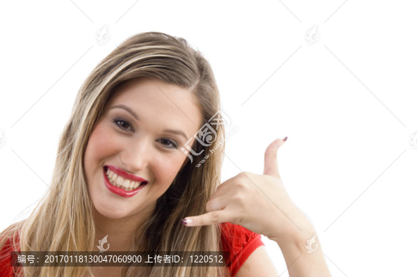 用手勢打電話的女人