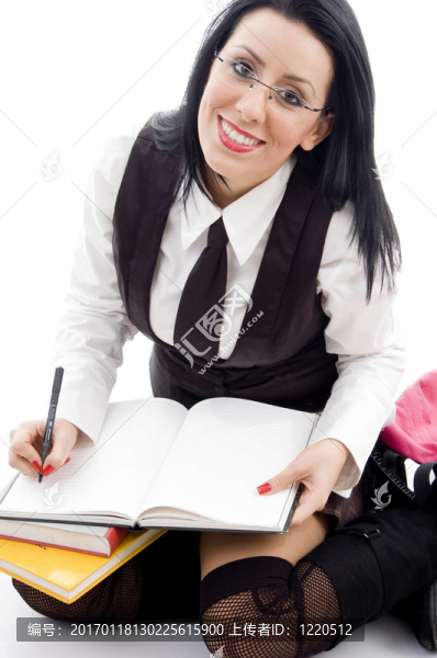 女學(xué)生做她的筆記