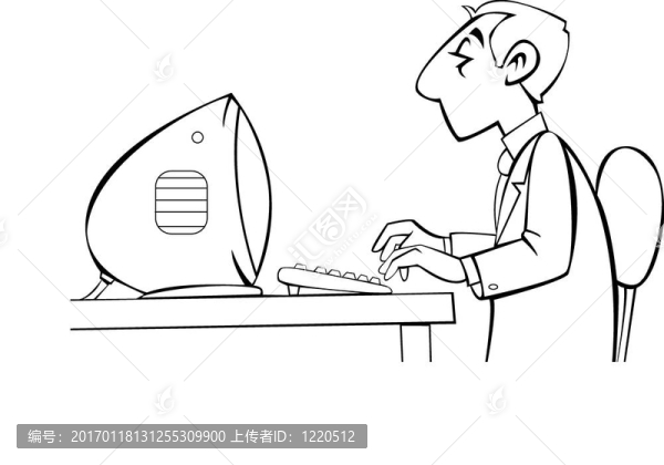在他的電腦上工作的員工