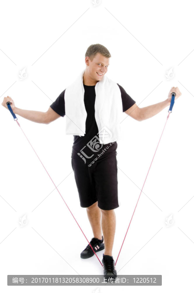 健康男子伸展運動繩