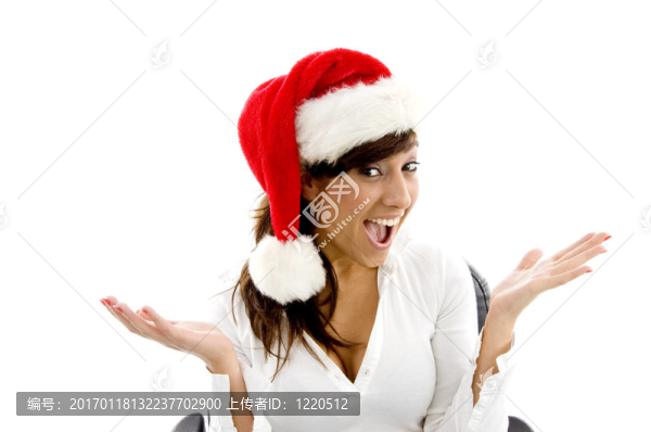 快樂女經理戴圣誕帽前視圖