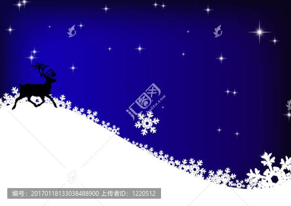 藍天背景下的馴鹿和雪花