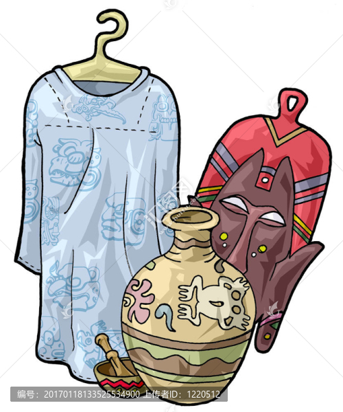 非洲工藝：衣服；面具；碗和罐子