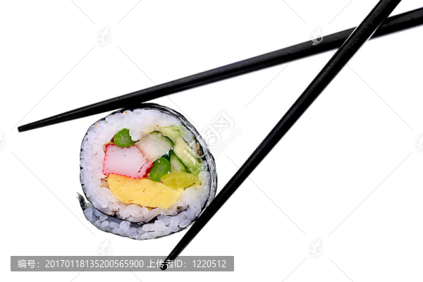 白色的壽司和筷子。