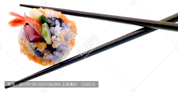 白色的壽司和筷子。