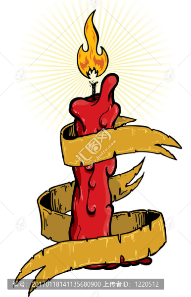 燃燒蠟燭與旗幟紋身風(fēng)格插圖
