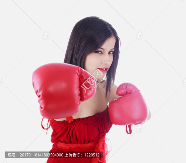 帶紅色拳擊手套的女孩