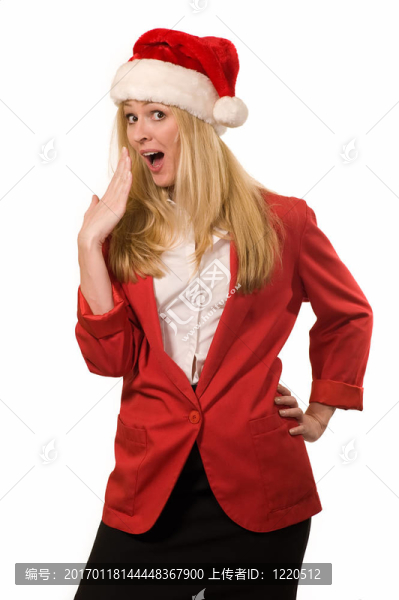 金發(fā)女人與Santa帽