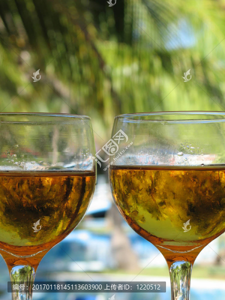 游泳池的啤酒杯