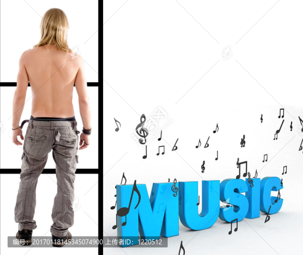 赤膊男子與三維音樂(lè)文本-匯圖網(wǎng) www.fosd68.com 赤膊男子與三維音樂(lè)文本