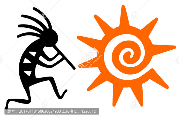 Black,Kokopelli和橙色的太陽