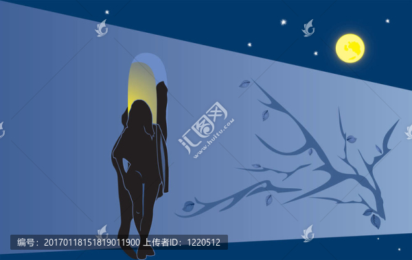 墻上的女孩的剪影