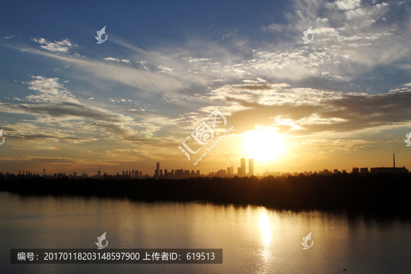沈陽渾河,城市夕陽晚霞