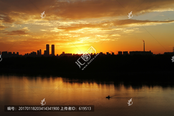 沈陽渾河,城市夕陽晚霞