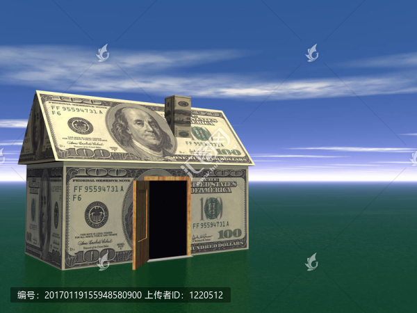3D渲染房地產(chǎn)和金錢概念