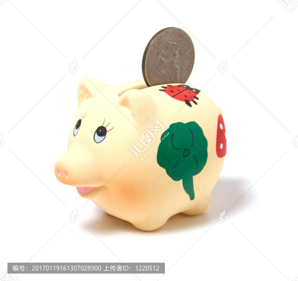 白色背景上的小豬存錢罐