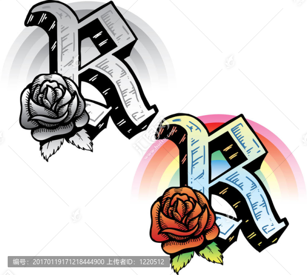 紋身風(fēng)格字母R機(jī)智