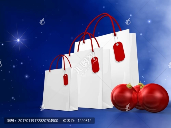 白色背景白色圣誕購物袋