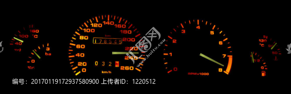 汽車儀表板片在黑暗中