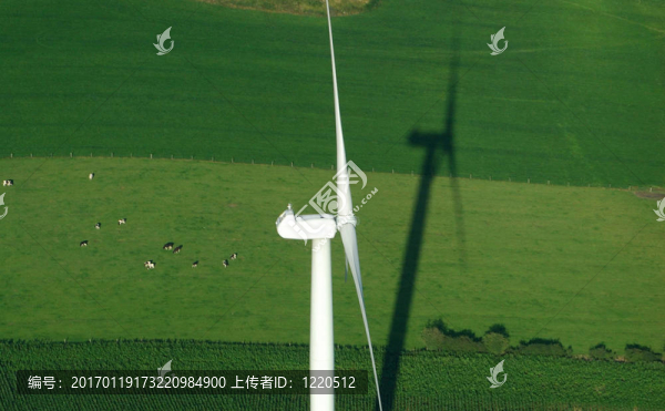 風力發(fā)電，綠色的草地上鳥瞰