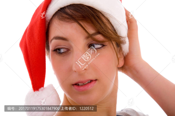 正面看女性側(cè)身看戴圣誕帽