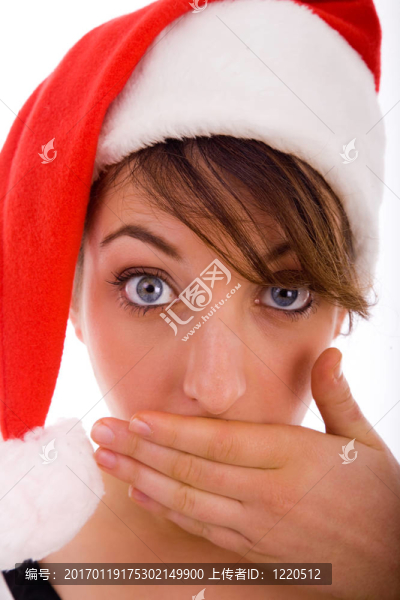 前視圖與彈出的眼睛戴圣誕帽的女人