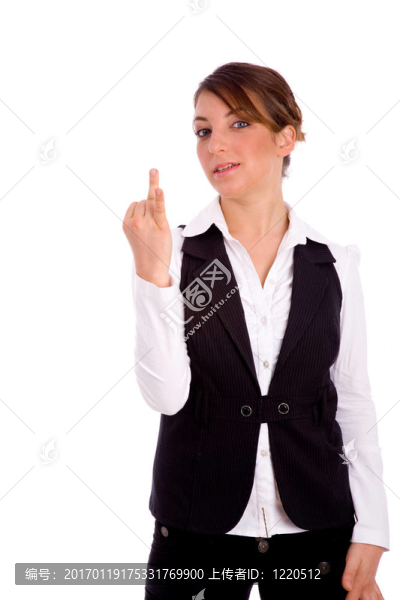 年輕的商人顯示手指前視圖